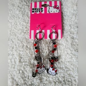Hello Kitty Safety Pin Chain Drop Earrings